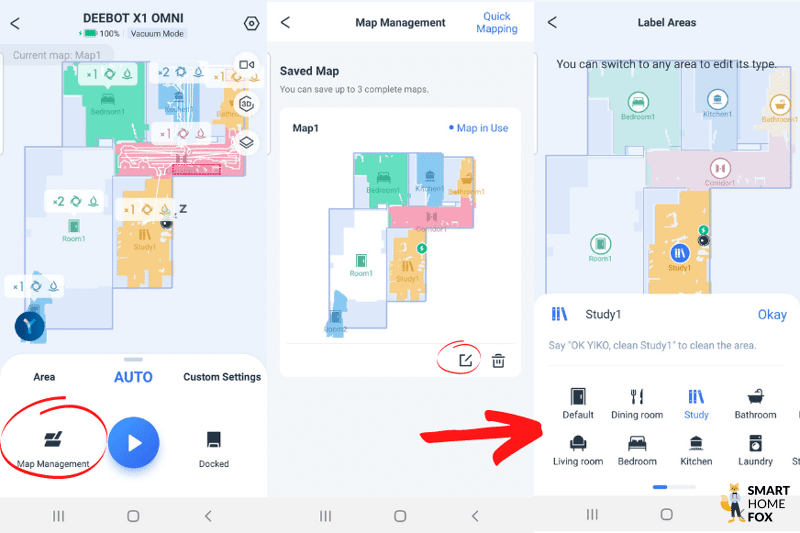 In der ECOVACS DEEBOT T10 App werden den einzelnen Räumen individuelle Symbole zugeordnet